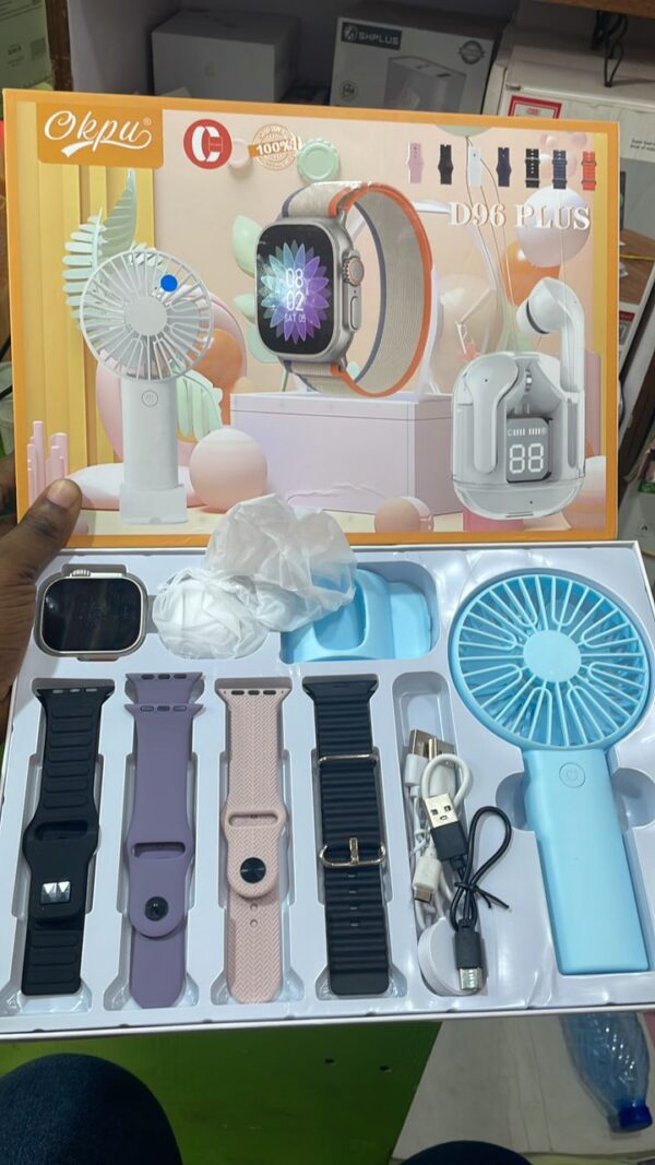 D96 Plus Smartwatch With Hand Fan and Airdrop Set